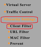 Tenda Security Settings, Client Filter